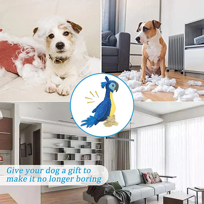 Plush Dog Toys Interactive Squeaky Durable Stuffed Cotton Rope Pet Puppy Toys Teeth Cleaning Embroidery Parrot