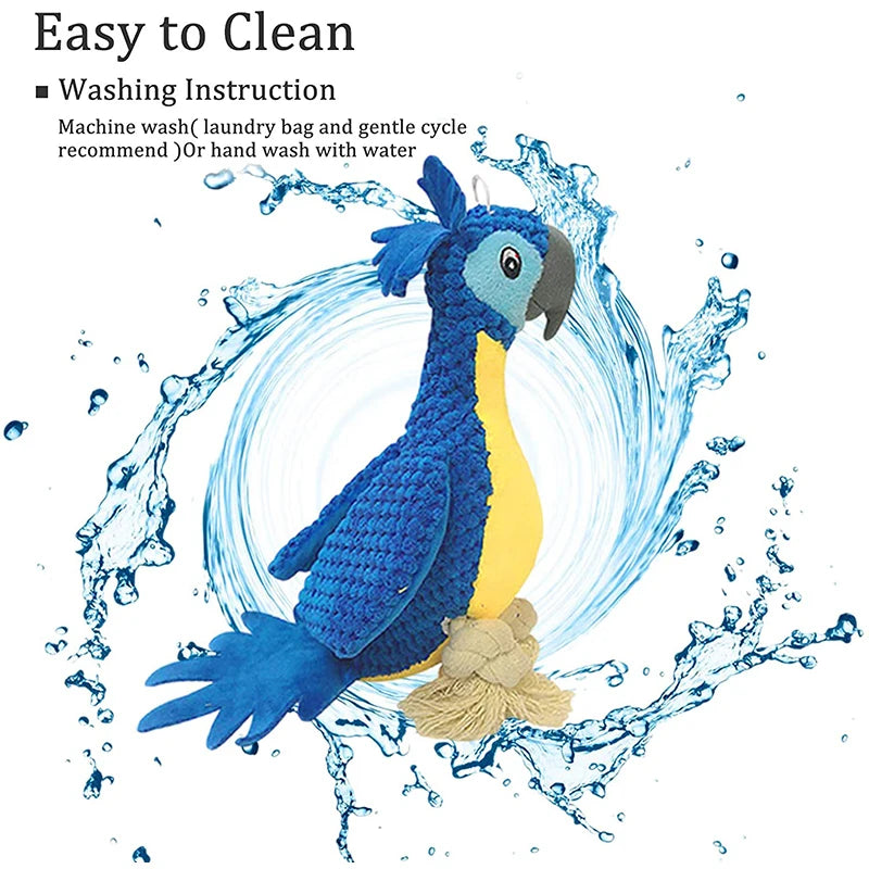 Plush Dog Toys Interactive Squeaky Durable Stuffed Cotton Rope Pet Puppy Toys Teeth Cleaning Embroidery Parrot
